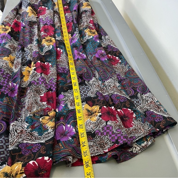 VTG Dark Floral Boho Midi Skirt M Elastic Waist Whimsigoth Dark Cottage Pleated - Picture 7 of 7